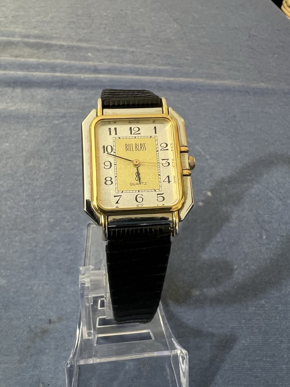 Bill Blass Quartz Tank Watch Genuine Lizard Strap Japan Needs Battery